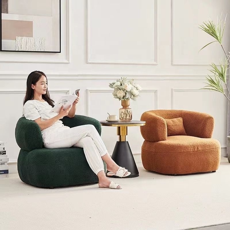 Nordic design simple living room creative U-shaped sofa balcony bedroom small white casual lamb velvet single sofa chair