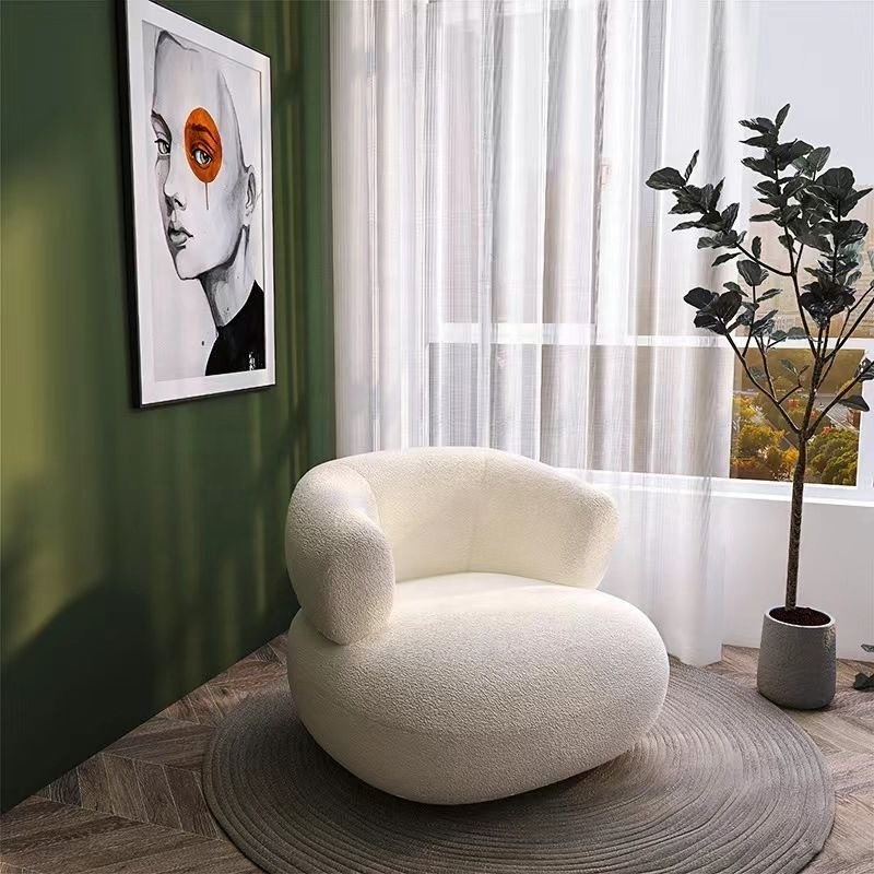 Nordic design simple living room creative U-shaped sofa balcony bedroom small white casual lamb velvet single sofa chair