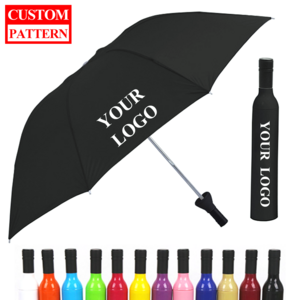 Personal Printing Advertise Business Gift Promotion Travel Rainy 3 Folding Umbrella Custom Logo Foldable Wine Bottle Umbrellas