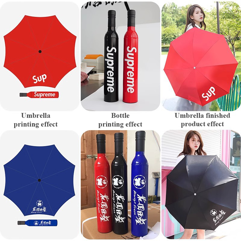 Personal Printing Advertise Business Gift Promotion Travel Rainy 3 Folding Umbrella Custom Logo Foldable Wine Bottle Umbrellas