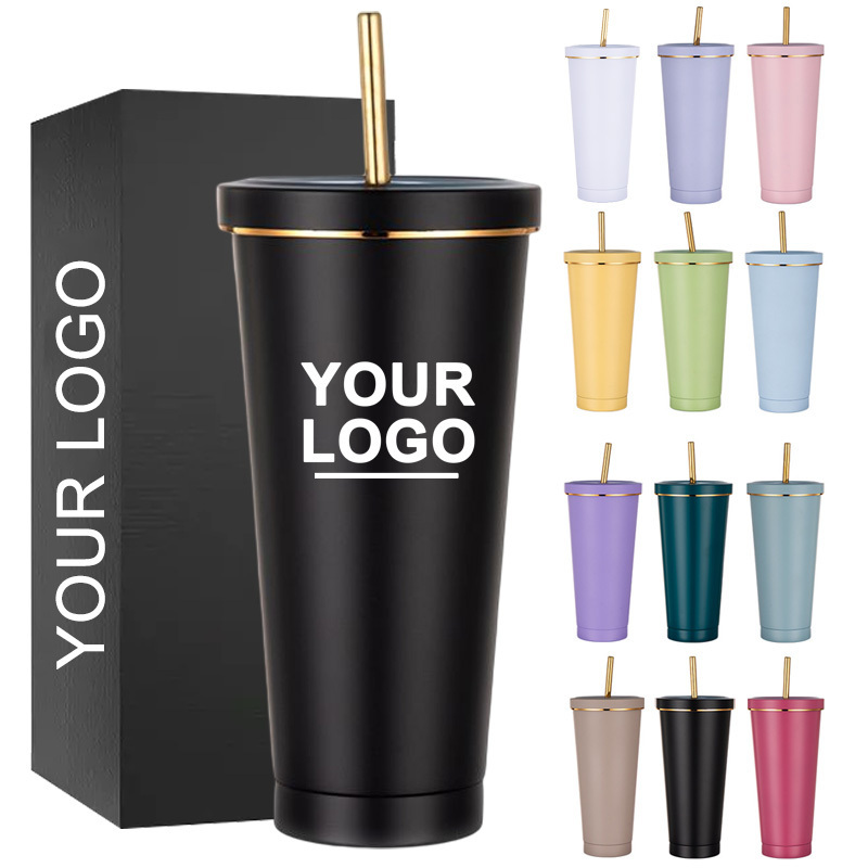 Custom Stainless Steel Tumbler with Logo Coated Vacuum insulated Gift cup promo tumbler cups coffee mugs travel mug with Straw