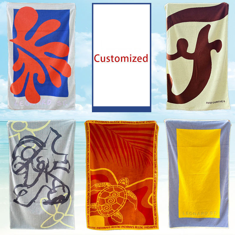 Free Design Luxury 100% Cotton Design beach towels with logo custom print Promotional Gifts Microfiber velour jacquard logo