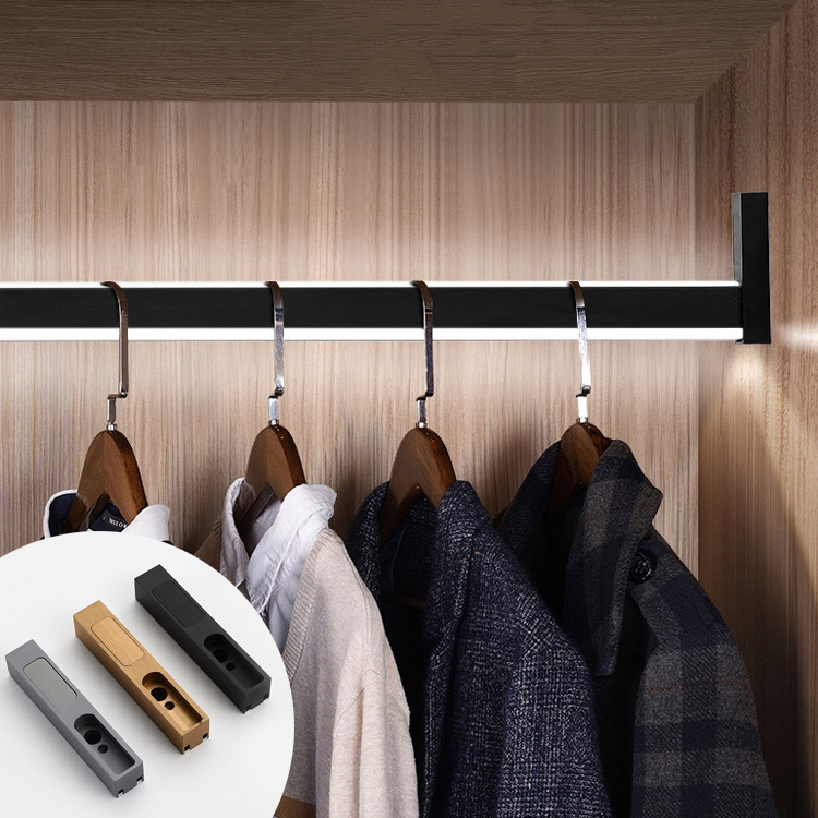 Led Aluminum Light Wardrobe Clothes Hanging Rail Profile with Led Sensor motion Light Closet cloth rod