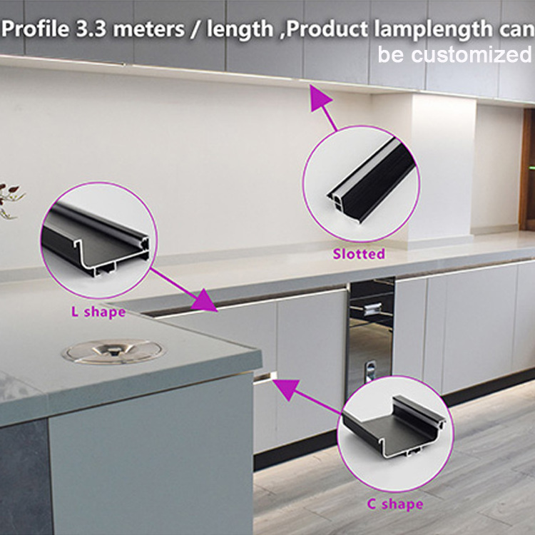 LED Gola Handle Aluminum profile handle Embedded Cabinet Door Pull Handle with LED Light Under Cabinet Lighting