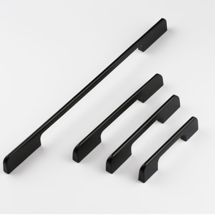 Aluminium Alloy Modern Nordic Black Double-hole Strip Solid Aluminium Handles Cabinet Pulls Door Handel