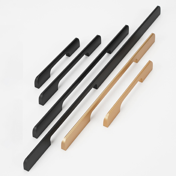 Aluminium Alloy Modern Nordic Black Double-hole Strip Solid Aluminium Handles Cabinet Pulls Door Handel