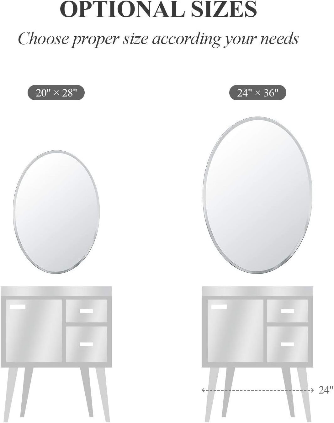 Oval bathroom mirror horizontal or vertical unique wall mounted mirror, suitable for black dressing mirrors in living rooms, bat