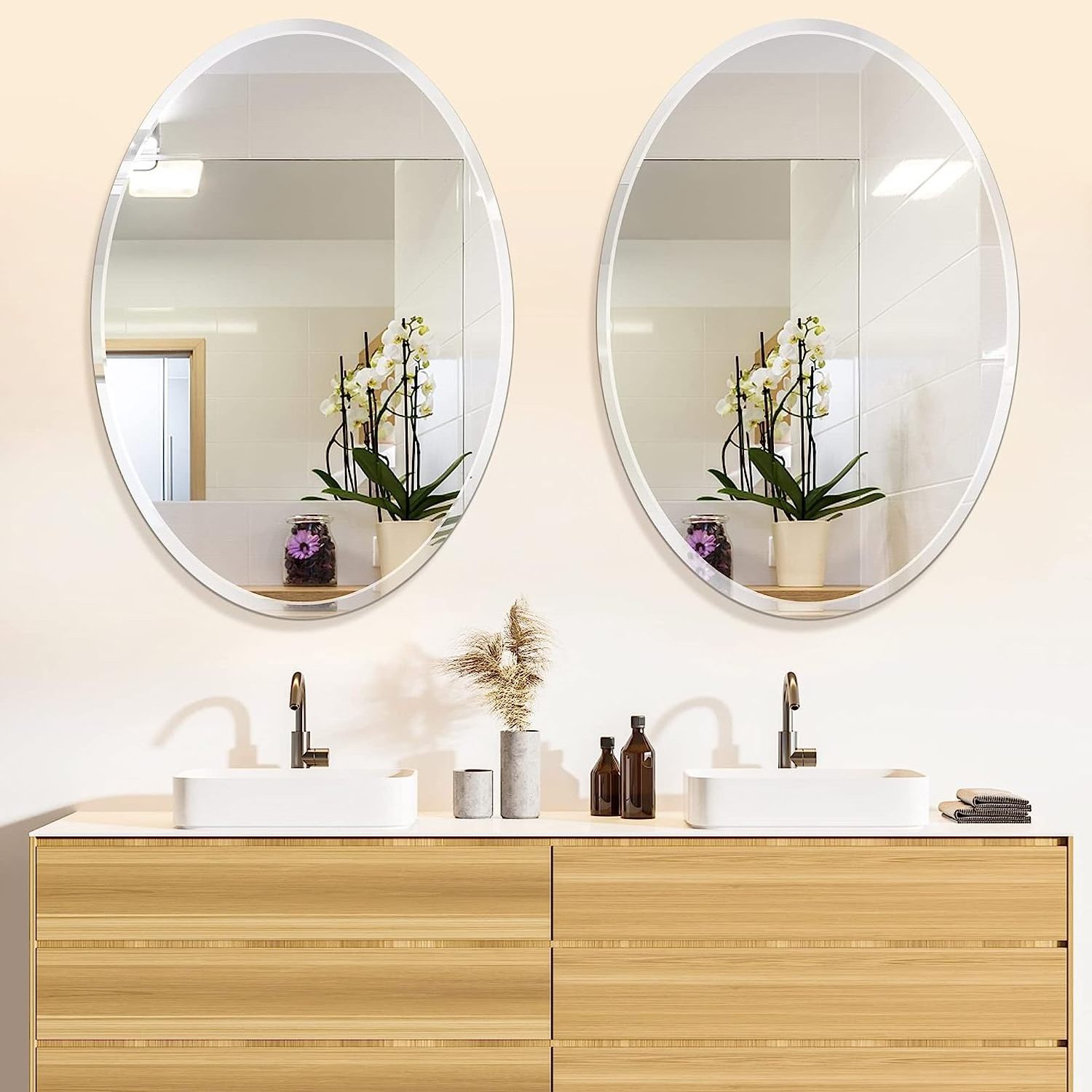 Oval bathroom mirror horizontal or vertical unique wall mounted mirror, suitable for black dressing mirrors in living rooms, bat