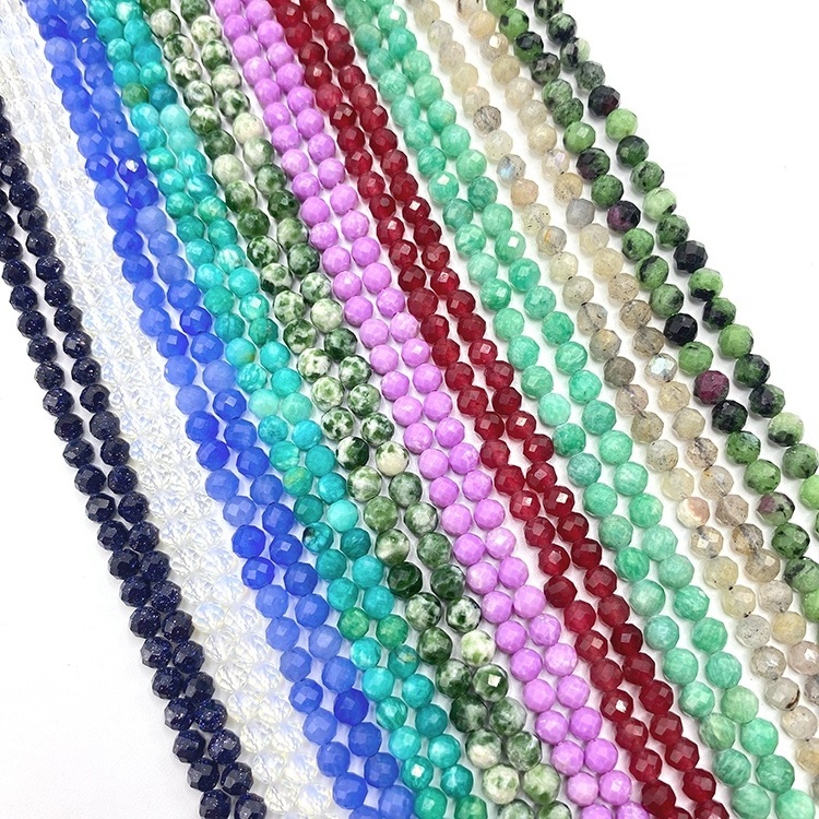 Wholesale 3mm Gemstone Crystal Jade Faceted Beads Loose Round Natural Faceted Stone Beads For Jewelry Making