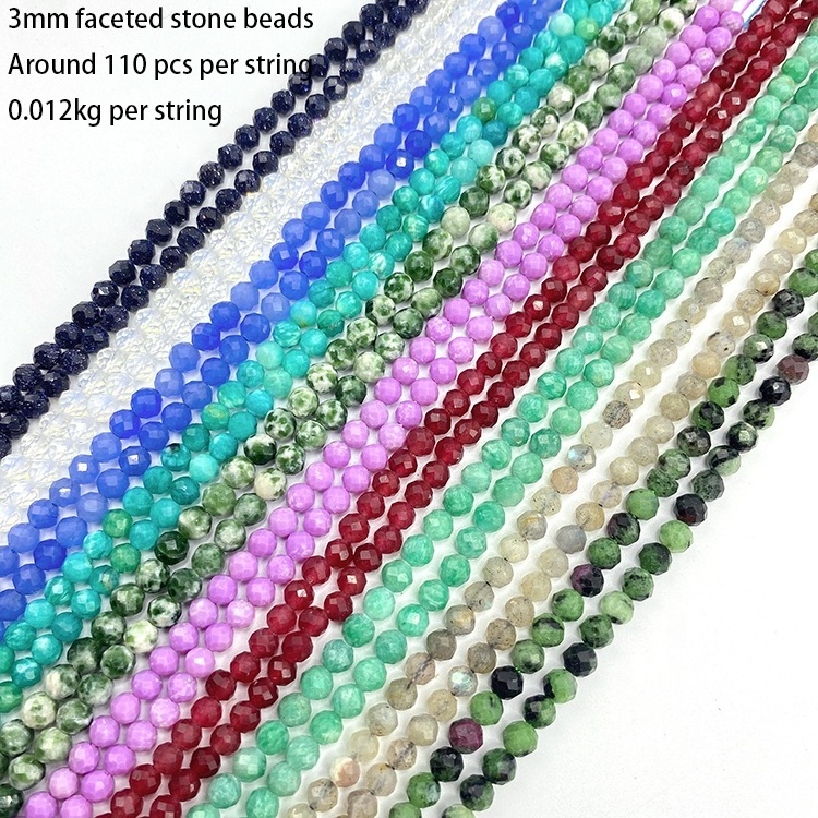 Wholesale 3mm Gemstone Crystal Jade Faceted Beads Loose Round Natural Faceted Stone Beads For Jewelry Making