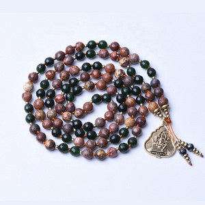 Natural Stone Red Leopard Green Jade Beaded Gemstone Necklace New Hot Multilayer Men Beaded Buddha Necklace