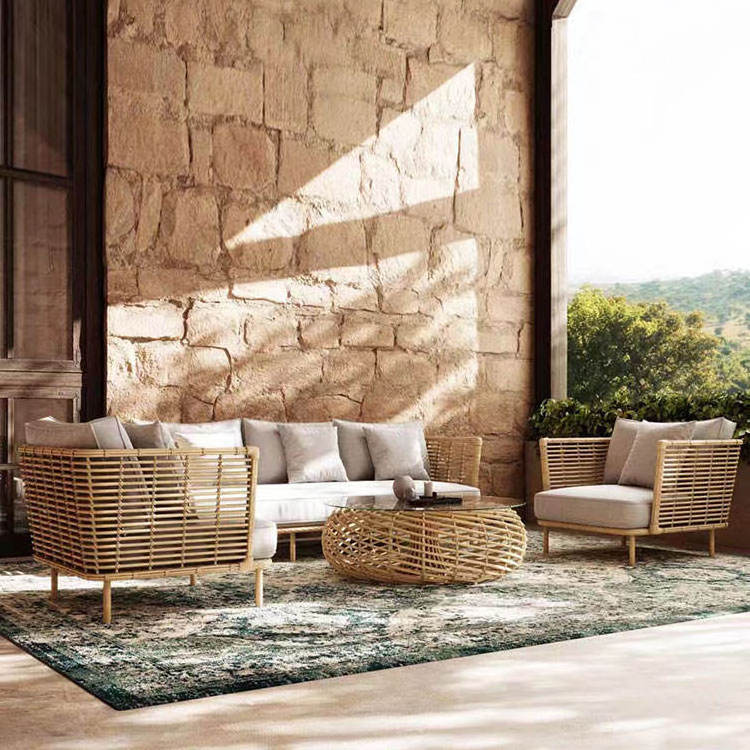 Luxury Garden Rattan Sofa Set Hotel Patio Furniture Terrace Wicker Sofa Set Outdoor Furniture