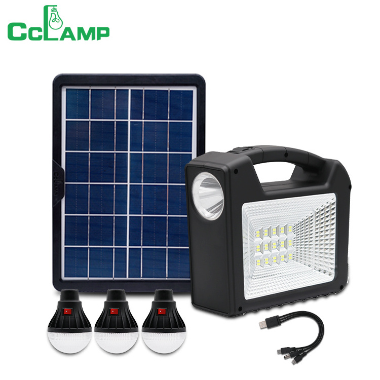 CCLAMP Solar Emergency Home System LED Lighting Kit with USB Port Solar Panel Power Supply Rechargeable Battery Pack