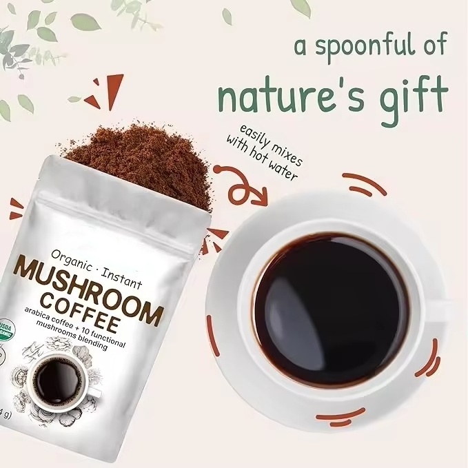 Hot Sale Wholesale and customized Label OEM Mushroom Coffee 7 in1 Blend Powder Privita Label Coffee Mushroom Coffee Powder