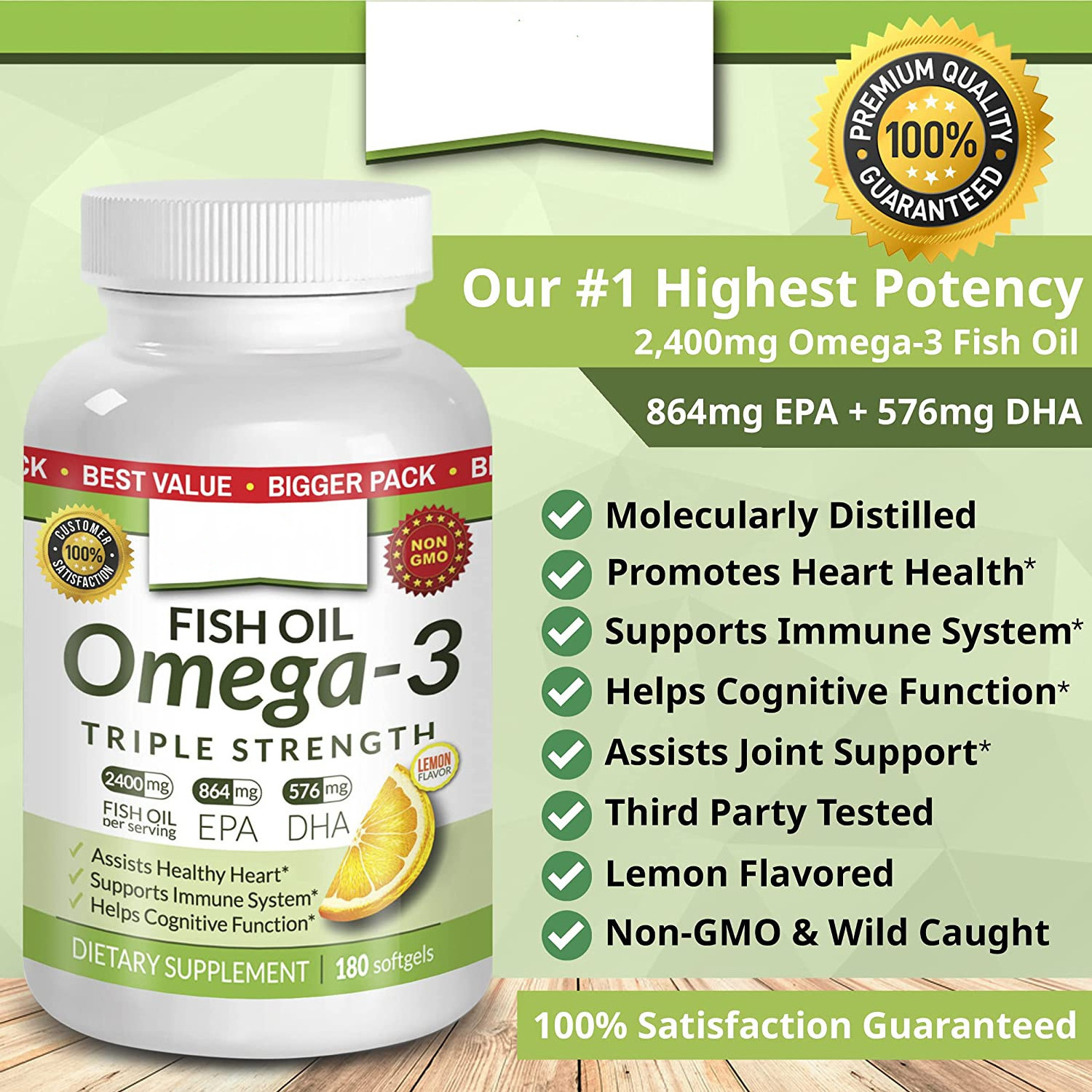 OEM ultra Concentrated Omega 3 Fish Oil , Triple Strength Omega 3 Fish Oil Supplements, 2400 mg Pure Omega3, High EPA DHA