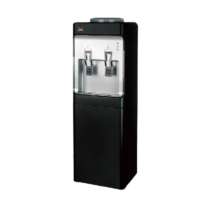 Compression refrigeration water dispenser with storage cabinet under cold and hot double door