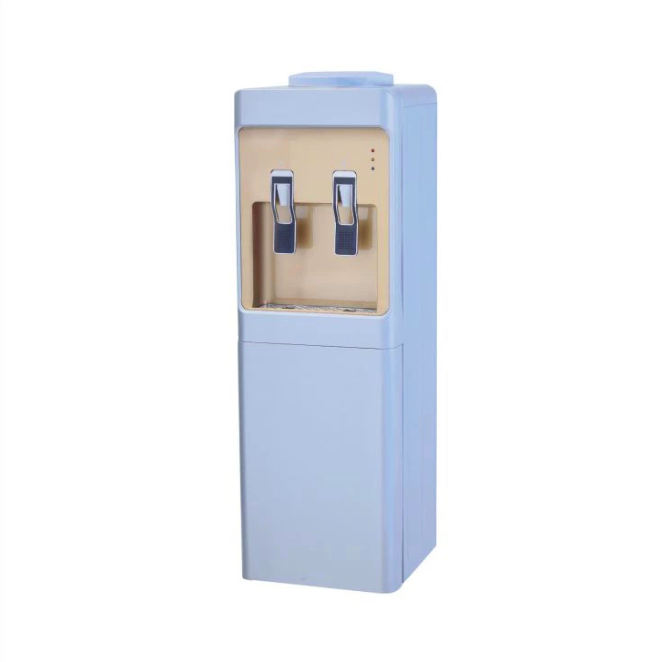 Compression refrigeration water dispenser with storage cabinet under cold and hot double door