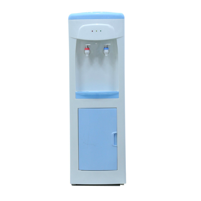 Compression refrigeration water dispenser with storage cabinet under cold and hot double door