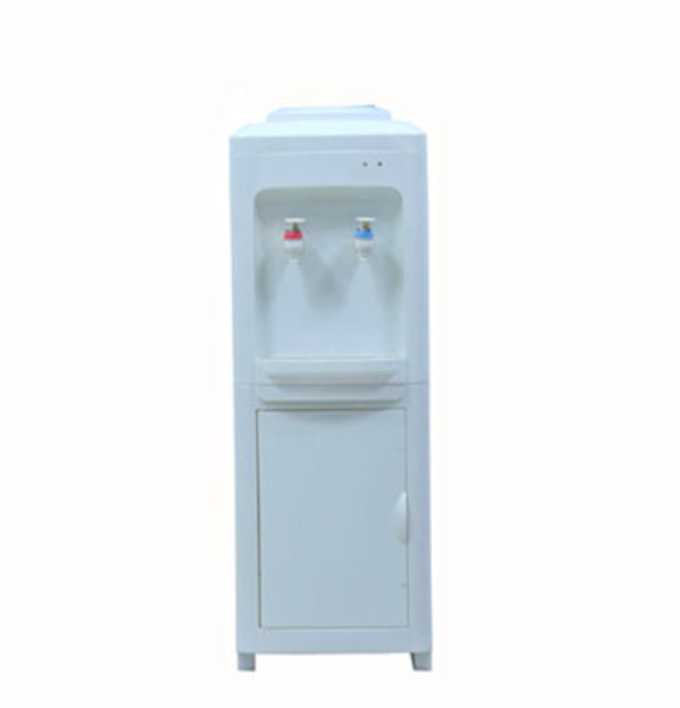 Compression refrigeration water dispenser with storage cabinet under cold and hot double door