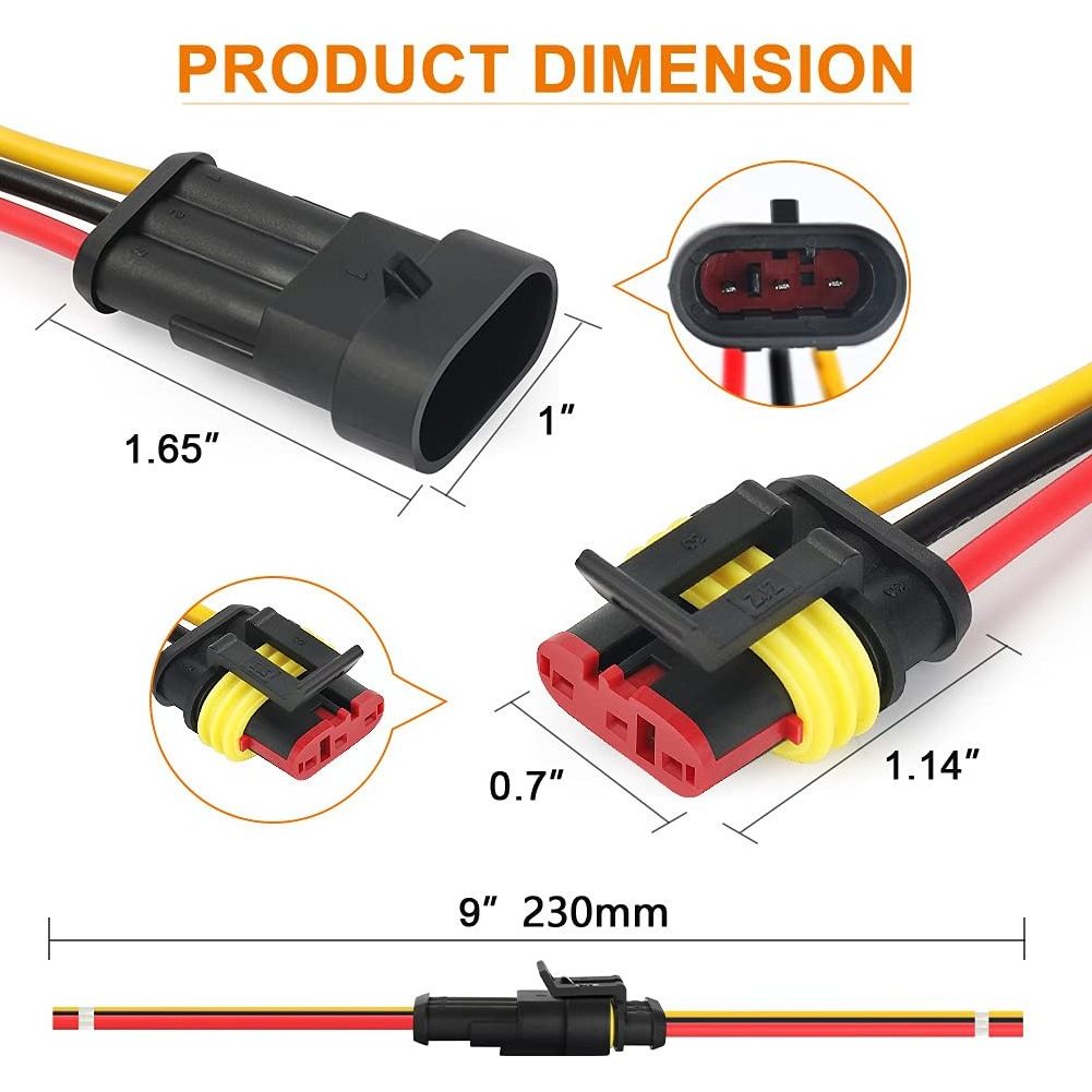 2 3 4 5 6 8 Pin Connector Waterproof, Automotive Electrical Connectors 16 AWG Automotive Wire Male and Female Way