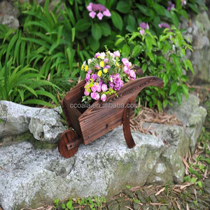 Wooden Planter Wagon Outdoor Patio Decor Wheels Cart Yard Flower Plant Pot Stand