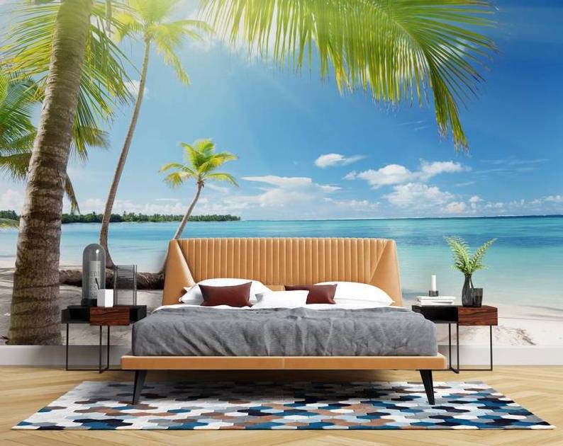 palm tree beach customized wallpaper nature blue wall mural paradise view bedroom wallpaper trees peel and stick wall paper