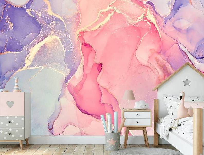 Pink Purple Abstract Marble Background Wallpaper Peel and Stick Wall Mural Vibrant Accent Wall Decoration Wavy Pattern Mural