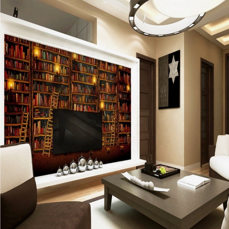 Wall Mural Photo Wallpaper Bookshelf 3D 8D Wall Murals Self Adhesive Wall Mural