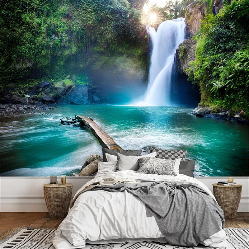 Custom Any Size 3D Wall Murals Wallpaper Forest Waterfall Landscape Wall Painting Living Room Wall Murals