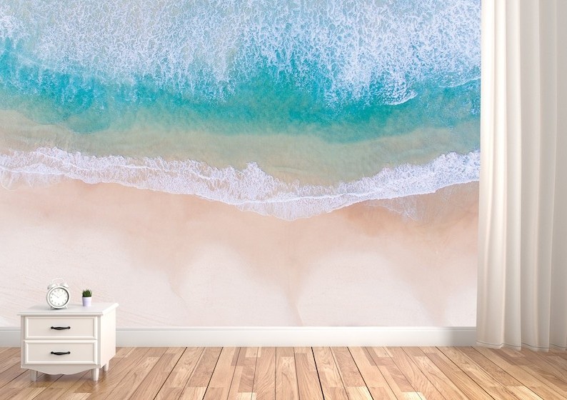 Turquoise Waves Beach Wall Mural Wallpaper Sea Beach Aerial View Wallpaper Seasacpe Island Landscape Blue Wave Wallpaper