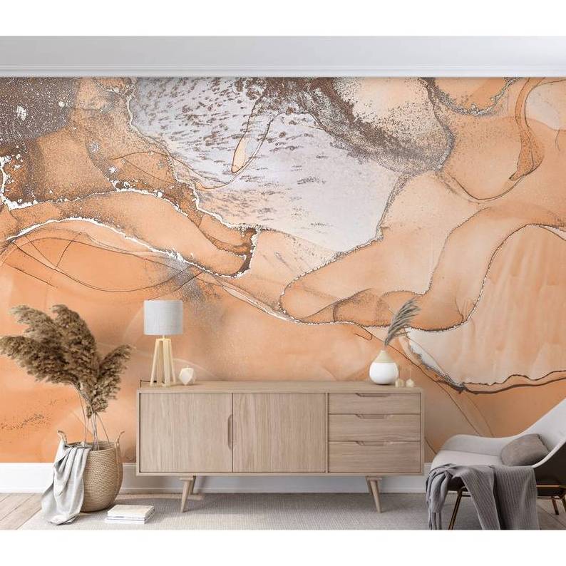 Abstract Mural Peach Fuzz Wallpaper Wall Mural Marble Modern Wallpaper Accent Wall Decor