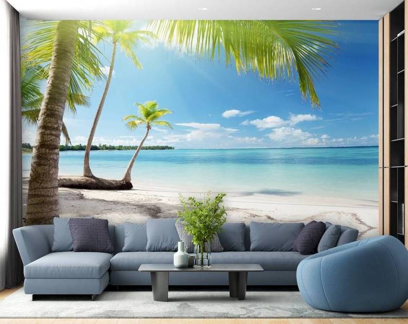 palm tree beach customized wallpaper nature blue wall mural paradise view bedroom wallpaper trees peel and stick wall paper