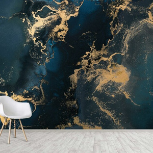 Navy Blue Wallpaper Wall Mural Dark Blue Gold Abstract Marble Wall Decor Blue Marble Texture Accent Design Wallpaper Print