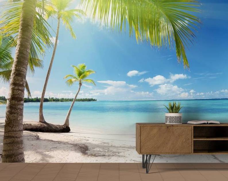 palm tree beach customized wallpaper nature blue wall mural paradise view bedroom wallpaper trees peel and stick wall paper