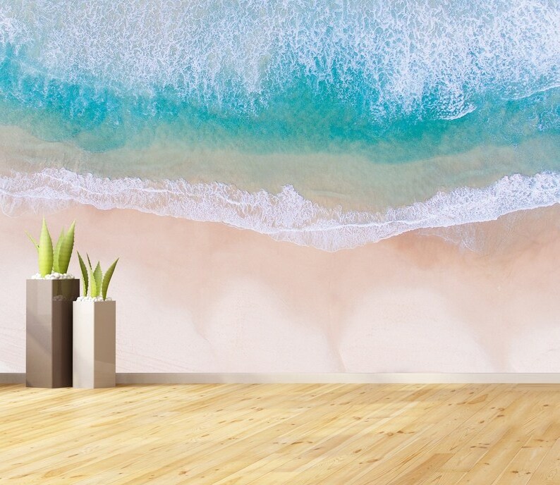 Turquoise Waves Beach Wall Mural Wallpaper Sea Beach Aerial View Wallpaper Seasacpe Island Landscape Blue Wave Wallpaper