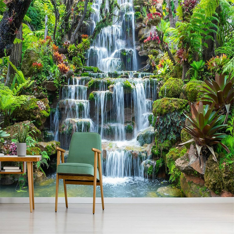 Custom Any Size 3D Wall Murals Wallpaper Forest Waterfall Landscape Wall Painting Living Room Wall Murals