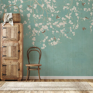 Chinoiserie Wallpaper Cherry Blossom Vintage  with Birds Floral Ancient Wallpaper Tree Branch Wallpaper