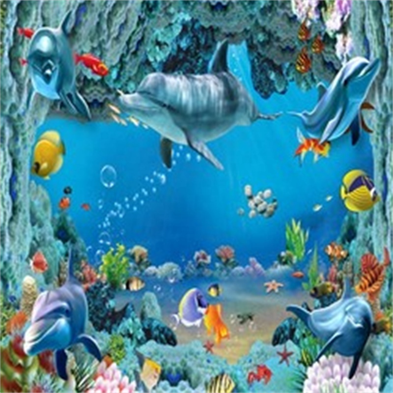 Mural Wallpaper 3D Canvass Scenery with Streams Aquarium Mural 3D Murals Floors And Wall