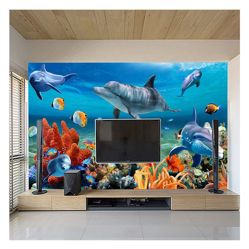 Mural Wallpaper 3D Canvass Scenery with Streams Aquarium Mural 3D Murals Floors And Wall