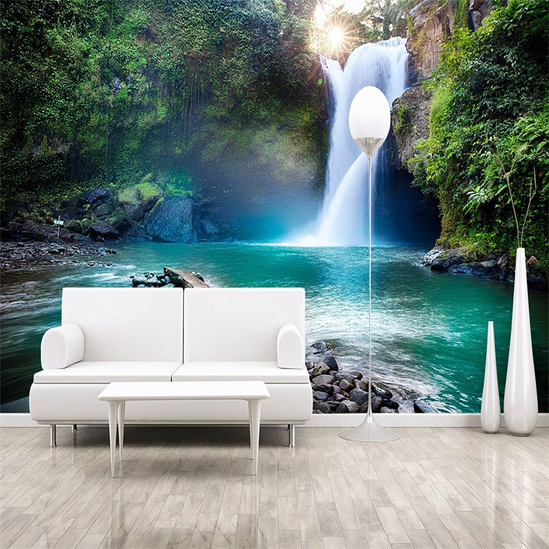 Custom Any Size 3D Wall Murals Wallpaper Forest Waterfall Landscape Wall Painting Living Room Wall Murals