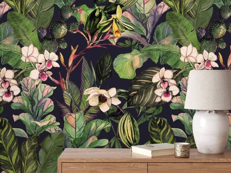 watercolor tropical leaves and flowers wallpaper Temporary wallpaper Peel and Stick magnolia flower for Bedroom Wallpaper