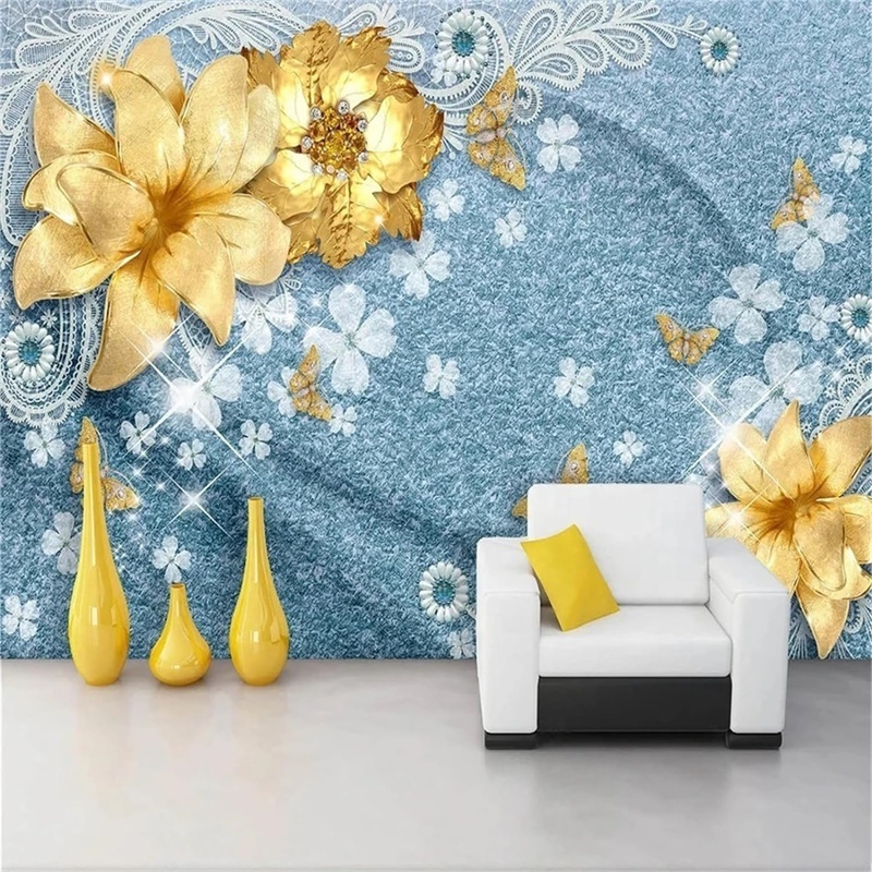 Japanese Mural 3D Wall Paper 3D Mural Wallpaper for Girls Kids Room Decoration Light Gold Wallpaper Fabric Linen Wallpaper