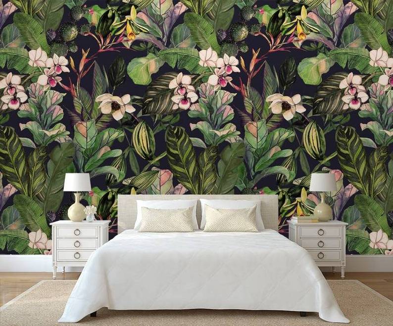 watercolor tropical leaves and flowers wallpaper Temporary wallpaper Peel and Stick magnolia flower for Bedroom Wallpaper