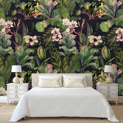 watercolor tropical leaves and flowers wallpaper Temporary wallpaper Peel and Stick magnolia flower for Bedroom Wallpaper