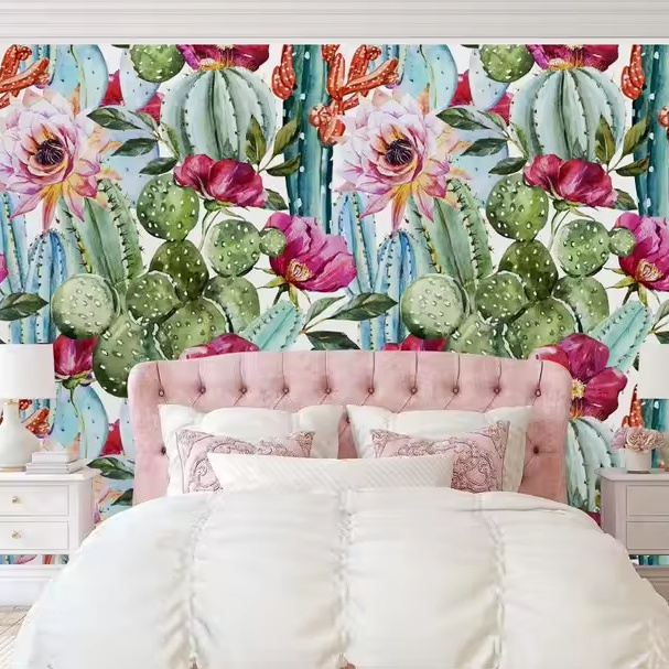 watercolor floral wallpaper wallpaper Self Adhesive Peel and Stick tropical flowers roses and cactus nursery Bedroom Wallpaper