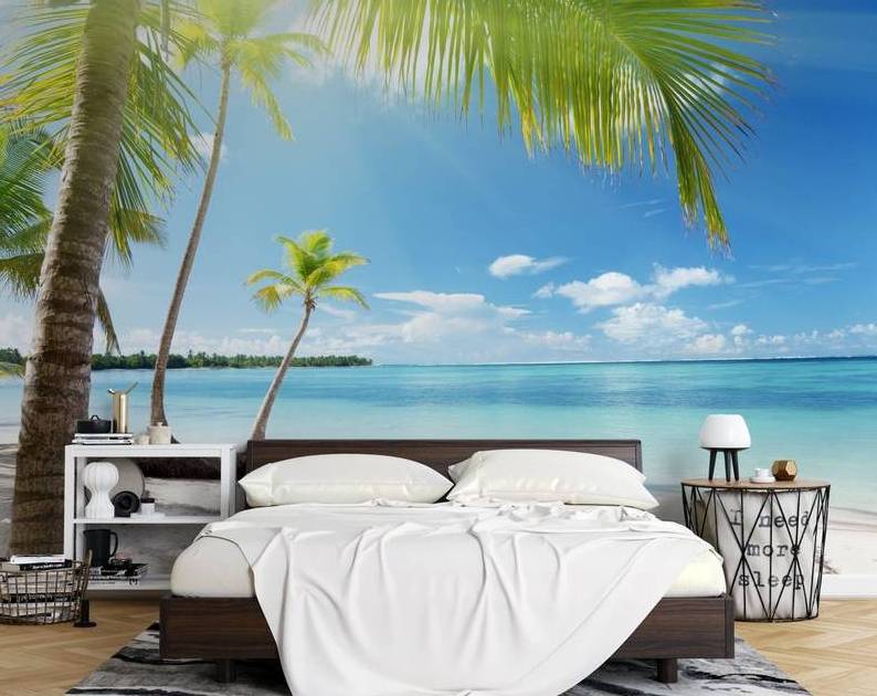 palm tree beach customized wallpaper nature blue wall mural paradise view bedroom wallpaper trees peel and stick wall paper