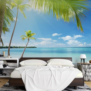 palm tree beach customized wallpaper nature blue wall mural paradise view bedroom wallpaper trees peel and stick wall paper