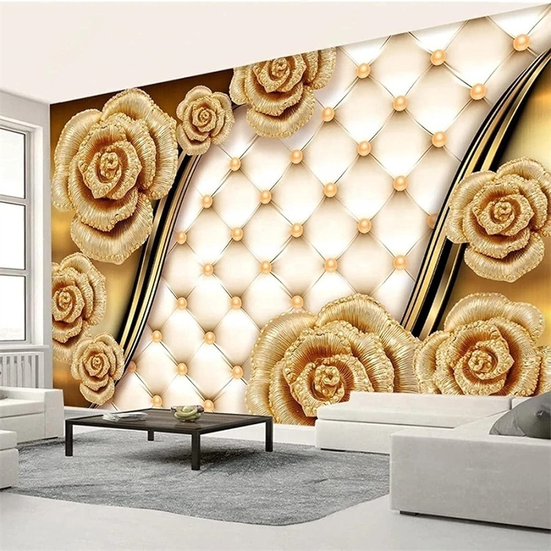 Japanese Mural 3D Wall Paper 3D Mural Wallpaper for Girls Kids Room Decoration Light Gold Wallpaper Fabric Linen Wallpaper