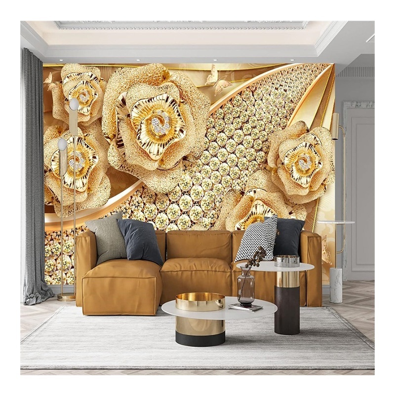 Japanese Mural 3D Wall Paper 3D Mural Wallpaper for Girls Kids Room Decoration Light Gold Wallpaper Fabric Linen Wallpaper