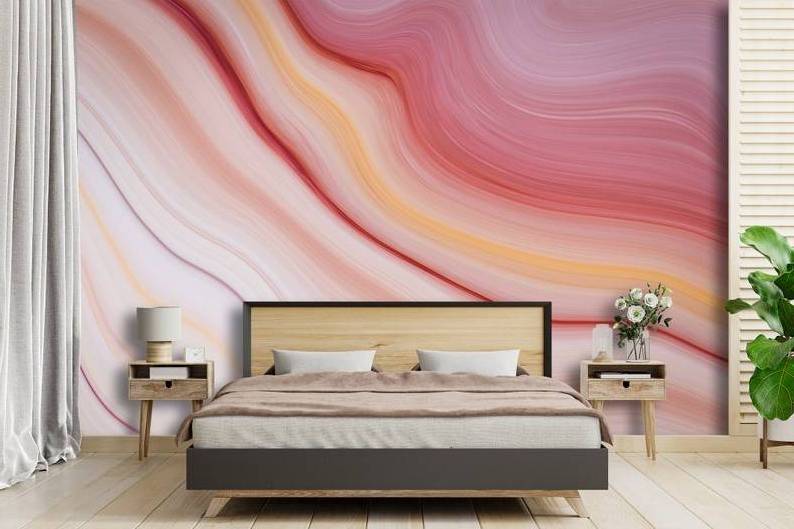 Peach Coral Wall Mural Wallpaper Abstract Wavy Wallpaper Girl Room Wall Decor Kids Room Accent Wall Traditional Wallpaper